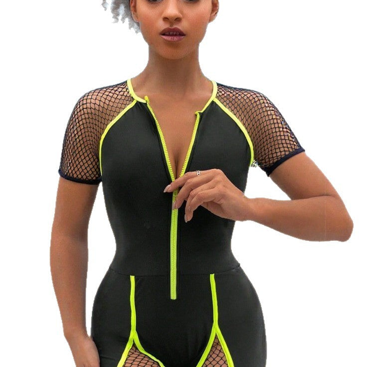 Damen Sportlicher Schwimmanzug mit Netzdetails
