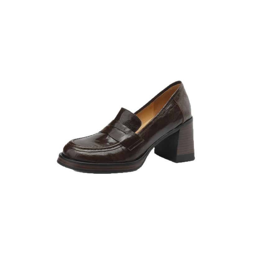 Damen elegante Blockabsatz Loafers mit modischer Schnallenakzent
