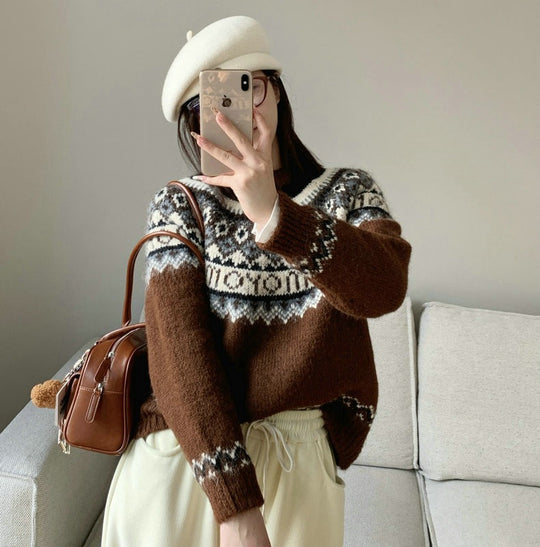 Damen Grobstrickpullover mit zeitgenössischen Norweger-Mustern R&B