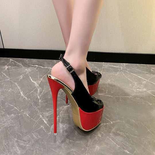Damen Peeptoe-Plateau-Pumps mit schickem Slingback und hohem Absatz R&B