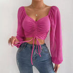 Damen Crop-Top mit strukturiertem Körper und eleganten Puffärmeln R&B