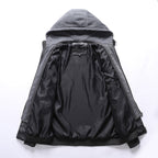 Herren Kunstlederjacke mit abnehmbarer Kapuze und multifunktionalen Taschen R&B