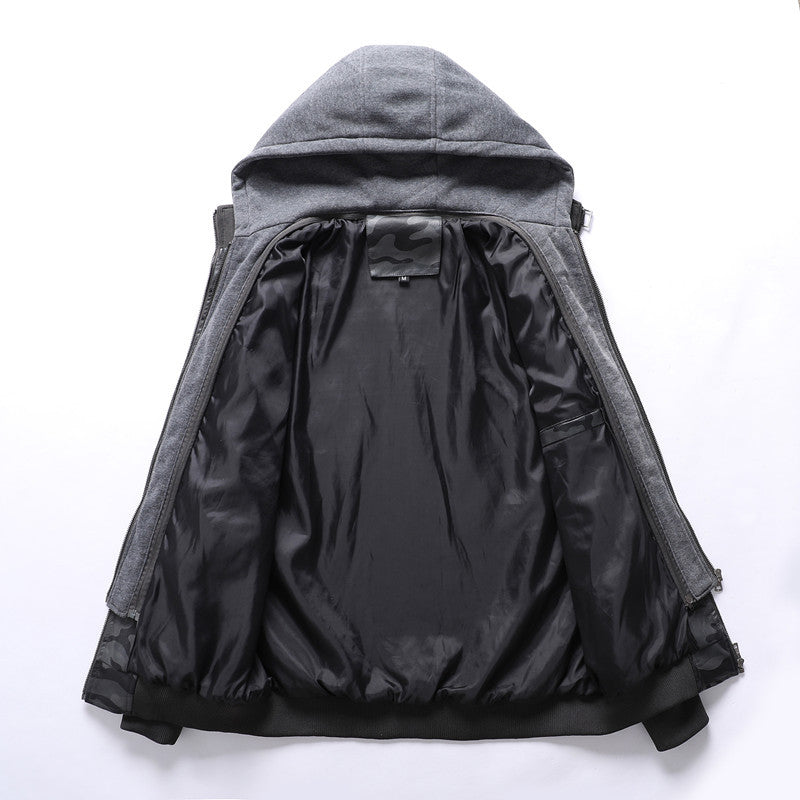 Herren Kunstlederjacke mit abnehmbarer Kapuze und multifunktionalen Taschen R&B
