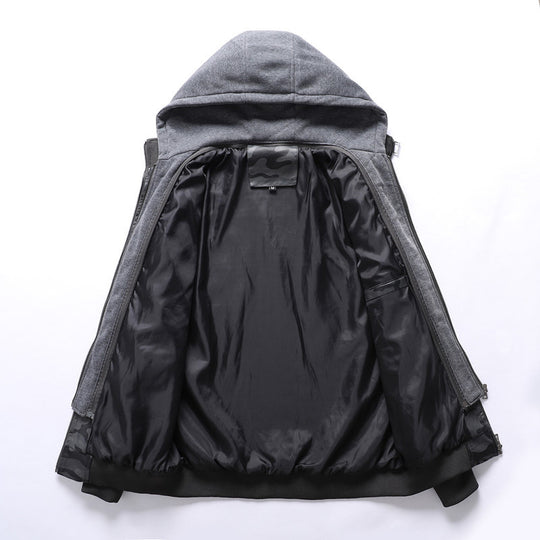 Herren Kunstlederjacke mit abnehmbarer Kapuze und multifunktionalen Taschen R&B