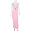 Damen figurbetontes Maxikleid mit tiefem V-Ausschnitt und Cut-Out R&B