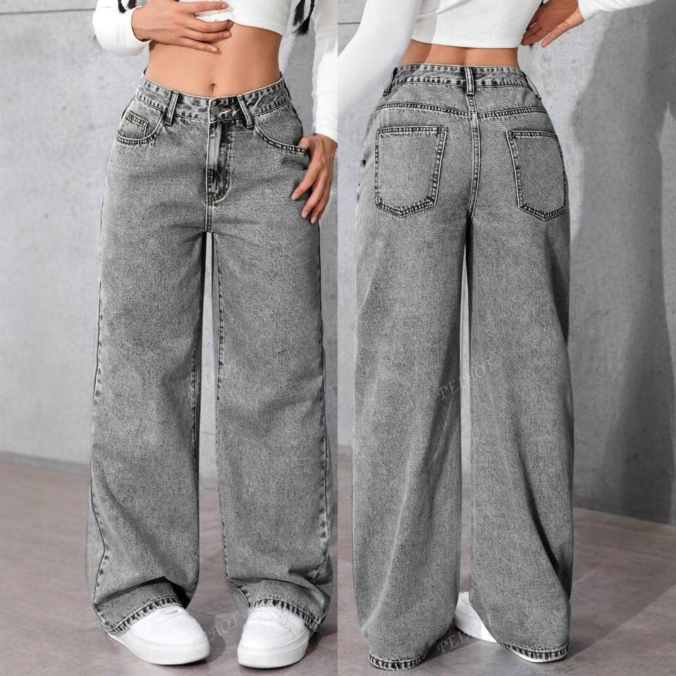 Damen Weit geschnittene Jeans mit kräftigen Kontrastnähten und verspielt gestickten Taschen R&B