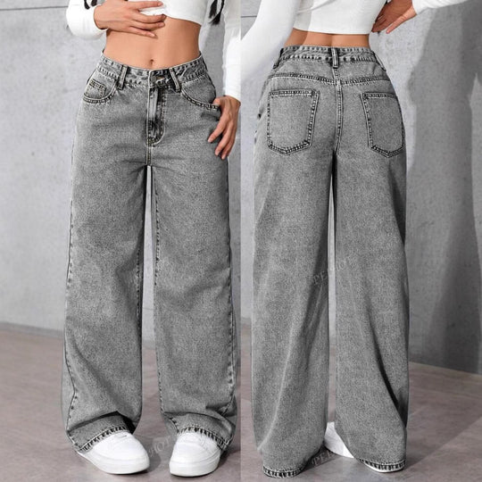 Damen Weit geschnittene Jeans mit kräftigen Kontrastnähten und verspielt gestickten Taschen R&B