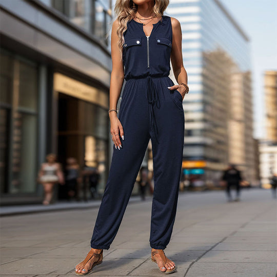 Damen Jumpsuit mit funktionalen Taschen und modischem Reißverschluss R&B
