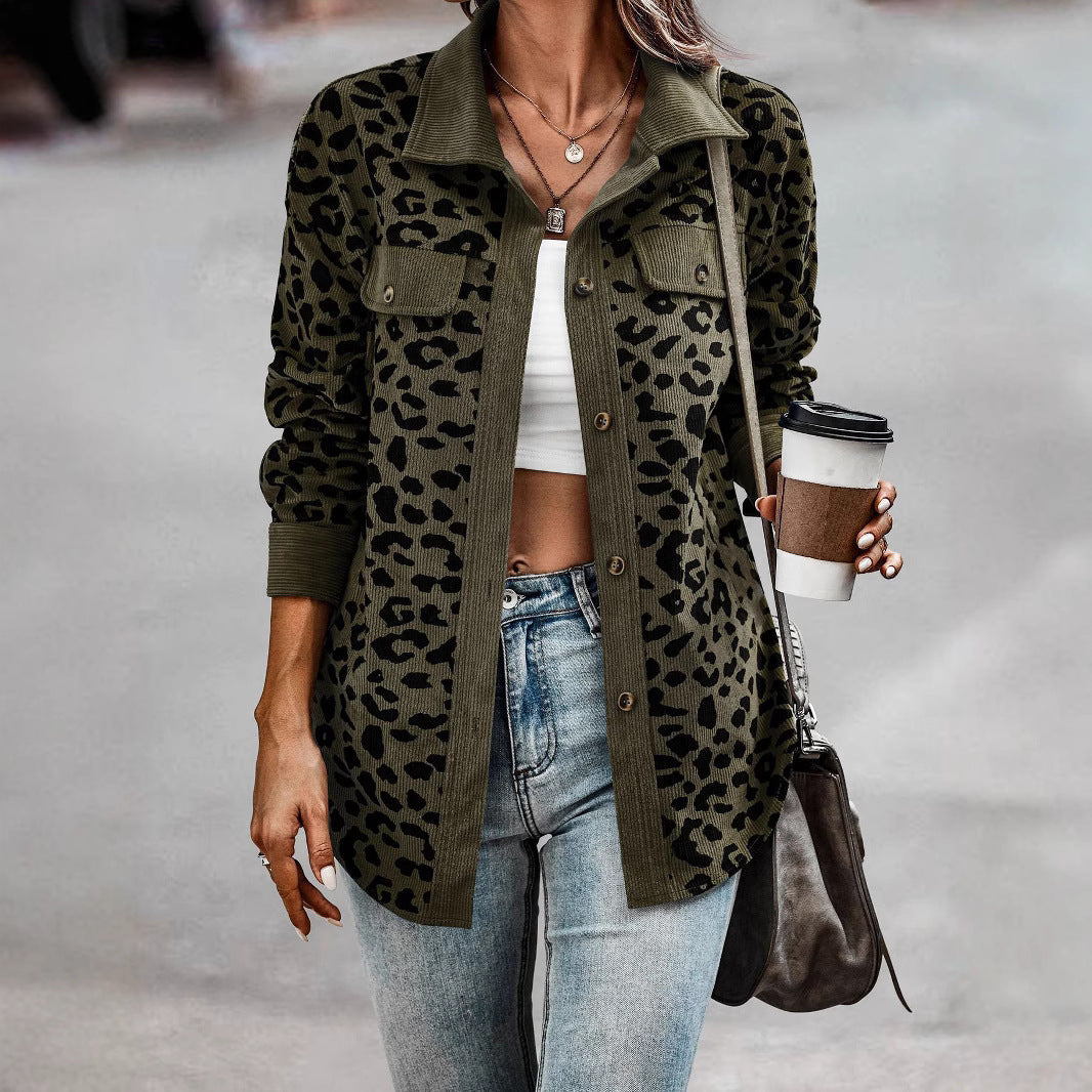 Damen Freizeitjacke mit strukturiertem Leopardenmuster und praktischen Taschen R&B