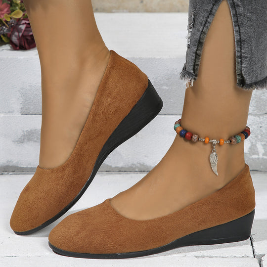 Damen elegante Wedge-Pantoletten mit überkreuzten Riemen und komfortablem Fußbett R&B