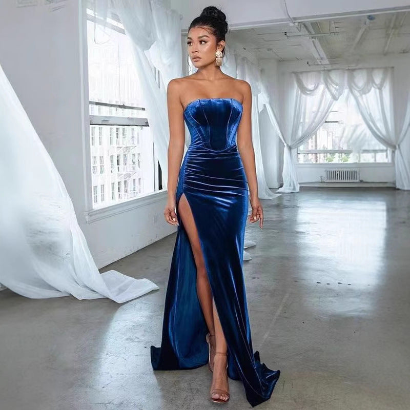 Damen elegantes Abendkleid mit taillierter Silhouette und hohem Beinschlitz R&B