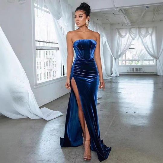 Damen elegantes Abendkleid mit taillierter Silhouette und hohem Beinschlitz R&B