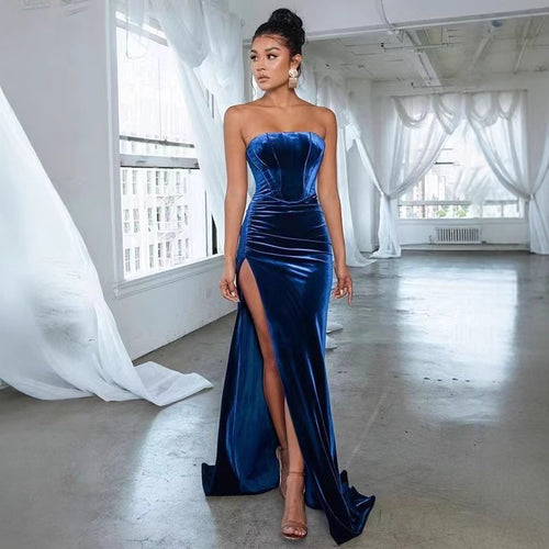 Damen elegantes Abendkleid mit taillierter Silhouette und hohem Beinschlitz R&B