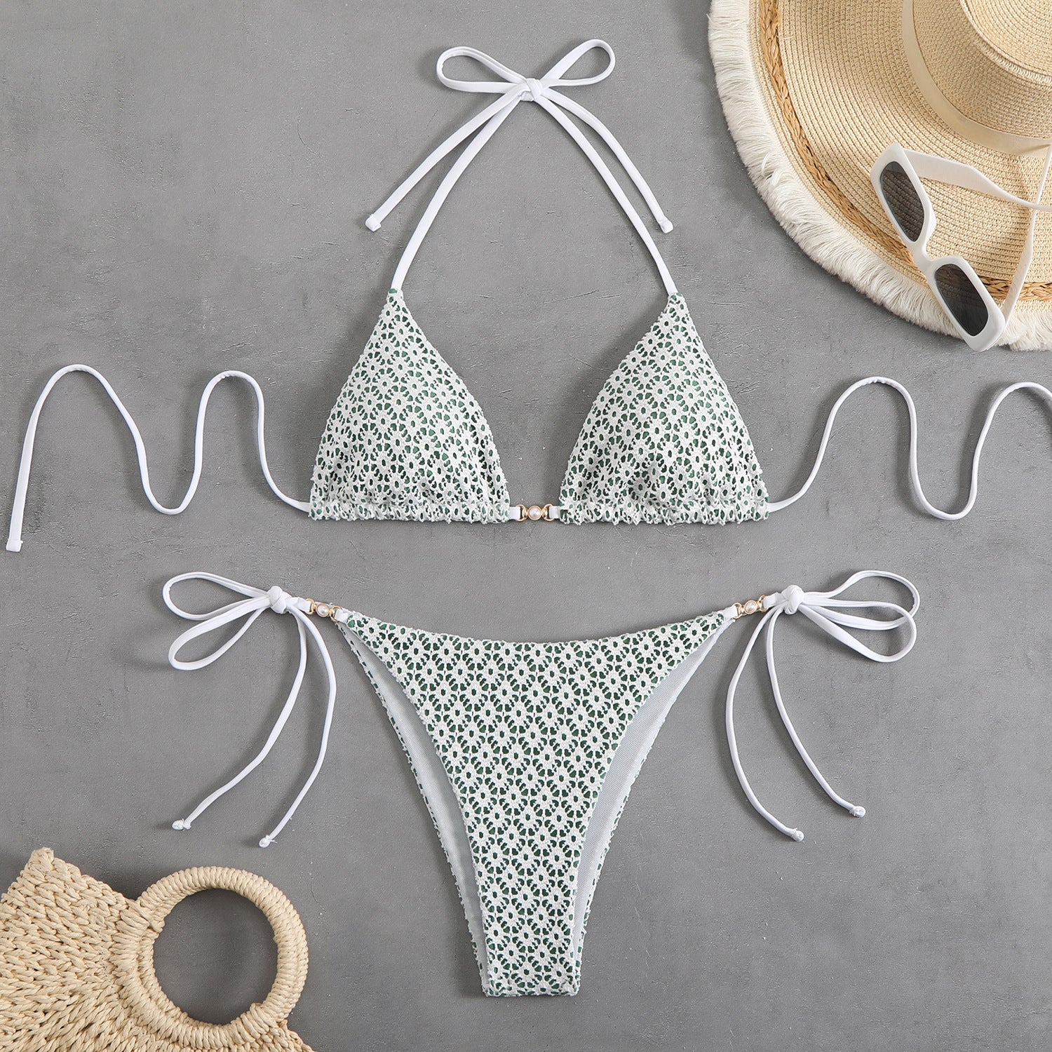 Damen Triangel-Bikini-Set mit verspielten Rüschendetails R&B