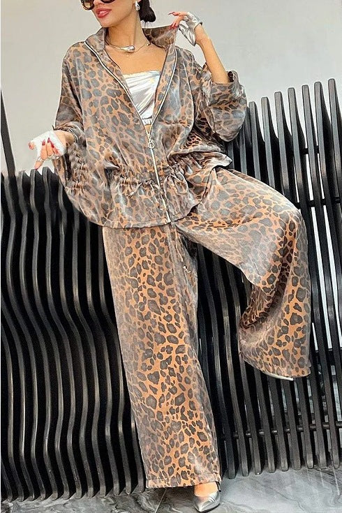 Damen lässiger Jumpsuit mit modischem Leopardenmuster und weitem Schnitt R&B