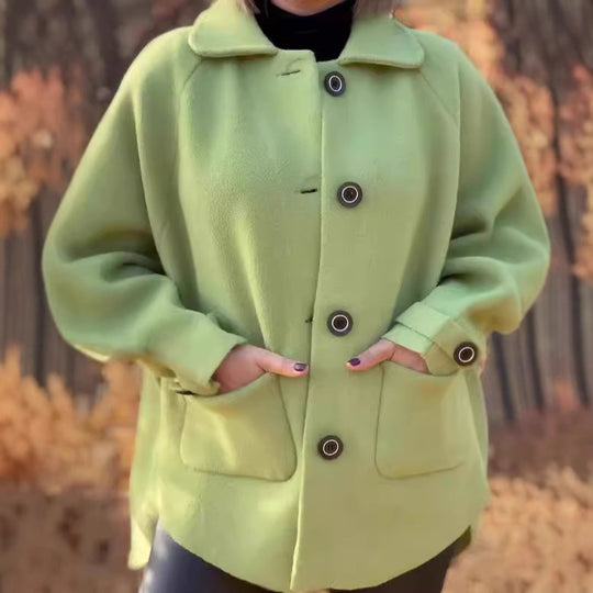 Damen modische und warme Wollejacke mit praktischen Taschen R&B