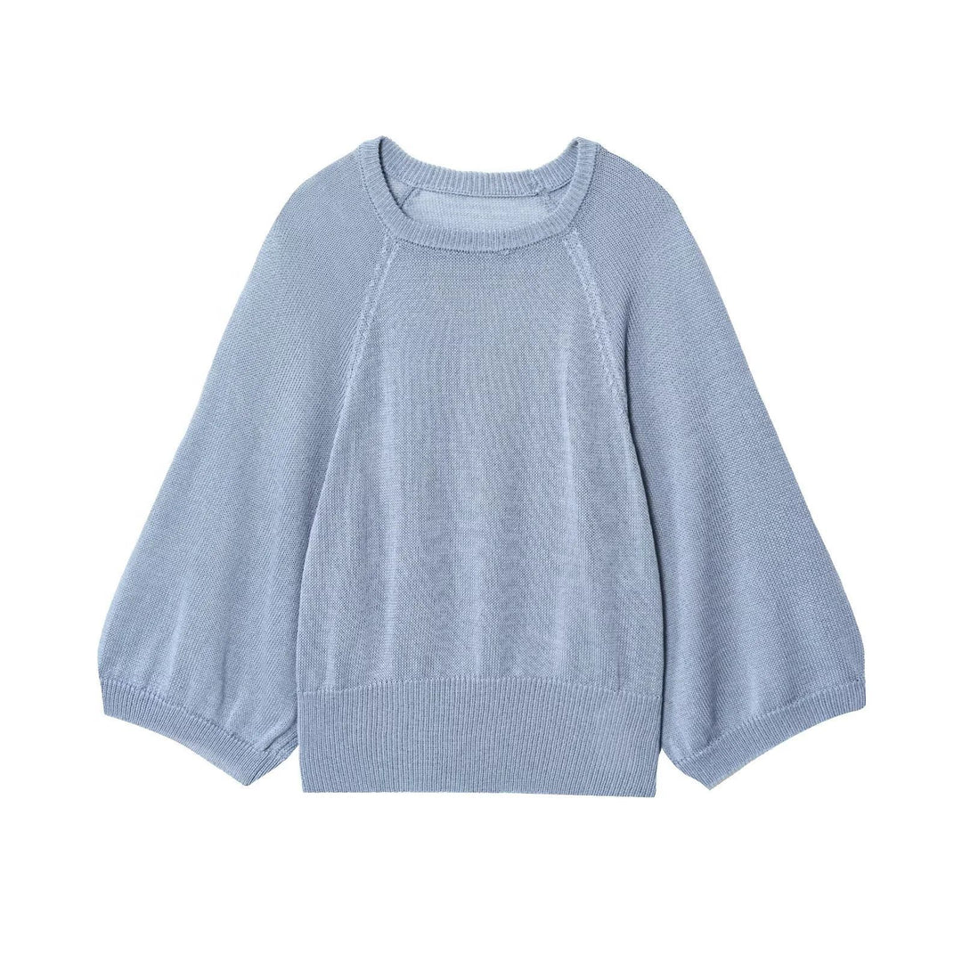 Damen lässiger Pullover mit Weitärmeln und elastischem Bund R&B