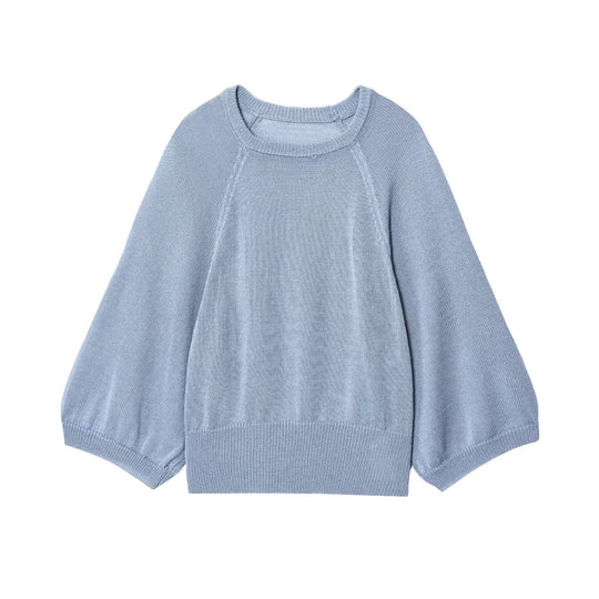 Damen lässiger Pullover mit Weitärmeln und elastischem Bund R&B