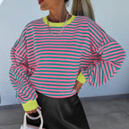 Damen lässiges gestreiftes Sweatshirt mit Boxy-Schnitt und kontrastierenden Abschlüssen R&B