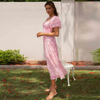 Damen Midikleid mit Puffärmeln und elegantem Blumendruck R&B