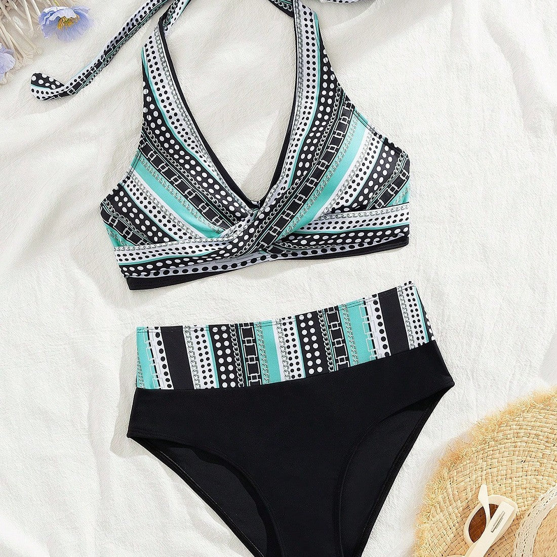 Damen Hochtailliertes Bikini-Set mit modischem Wickel-Oberteil R&B