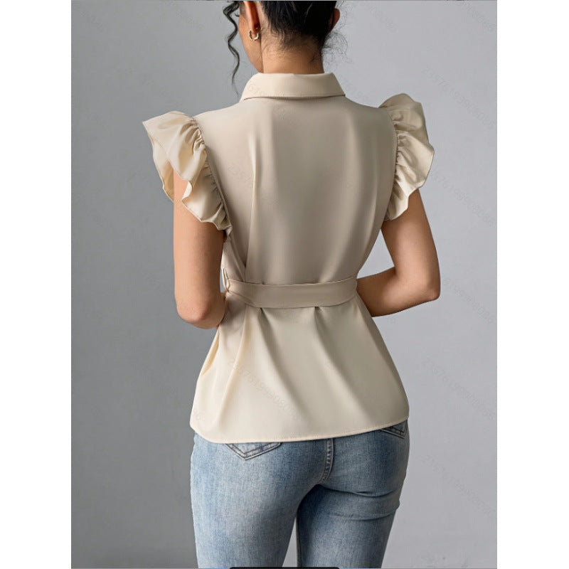 Damen Bluse mit Rüschendetails und Taillengürtel R&B