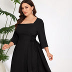 Damen Midi-Kleid mit schickem Quadrat-Ausschnitt und eleganten Rüschendetails R&B