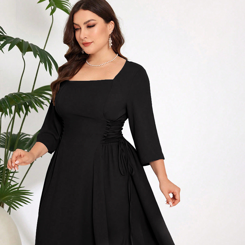 Damen Midi-Kleid mit schickem Quadrat-Ausschnitt und eleganten Rüschendetails R&B
