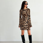 Damen Kleid mit offenem Rücken und attraktivem Leopardenmuster R&B