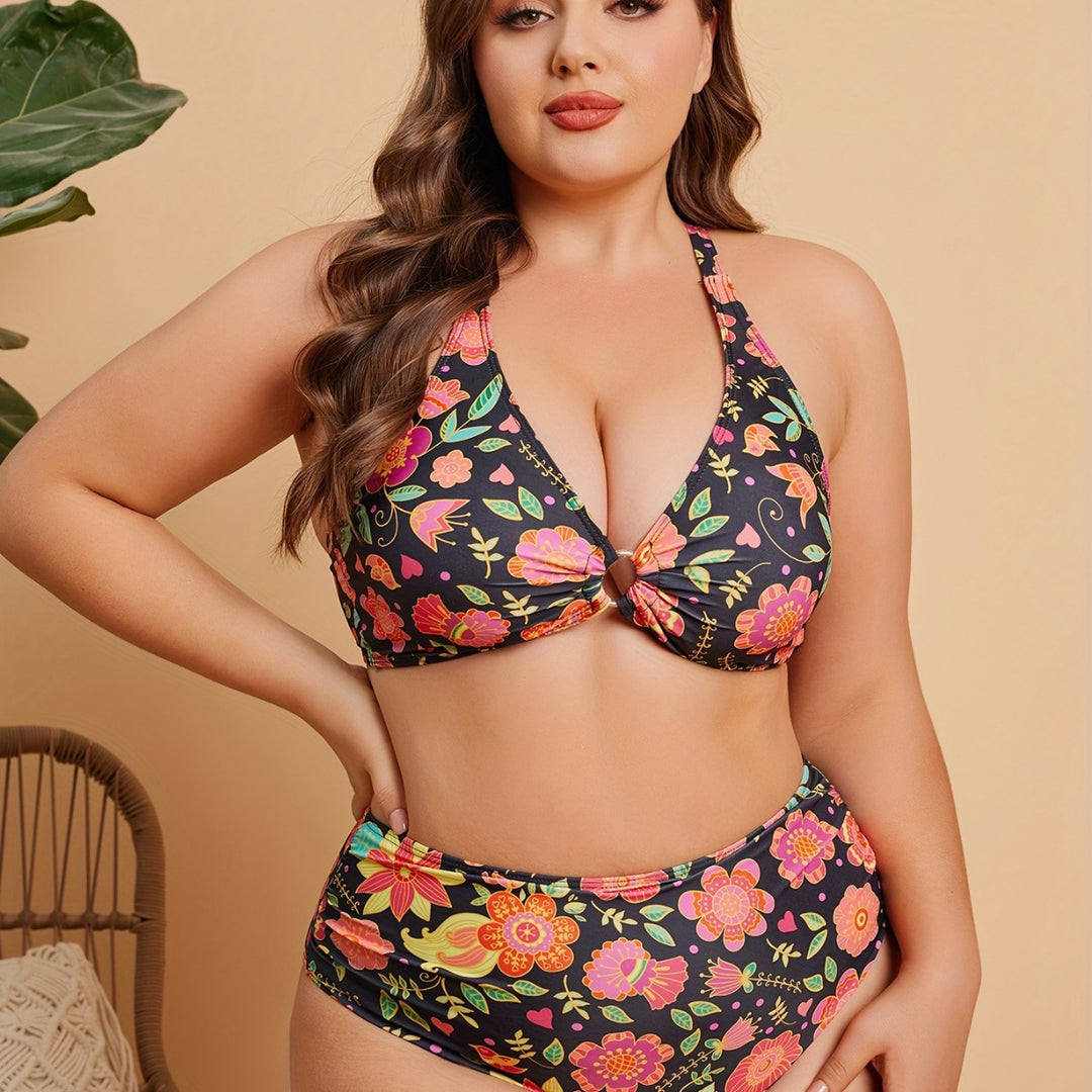Damen Hoch tailliertes Bikini-Set mit floralem Muster R&B