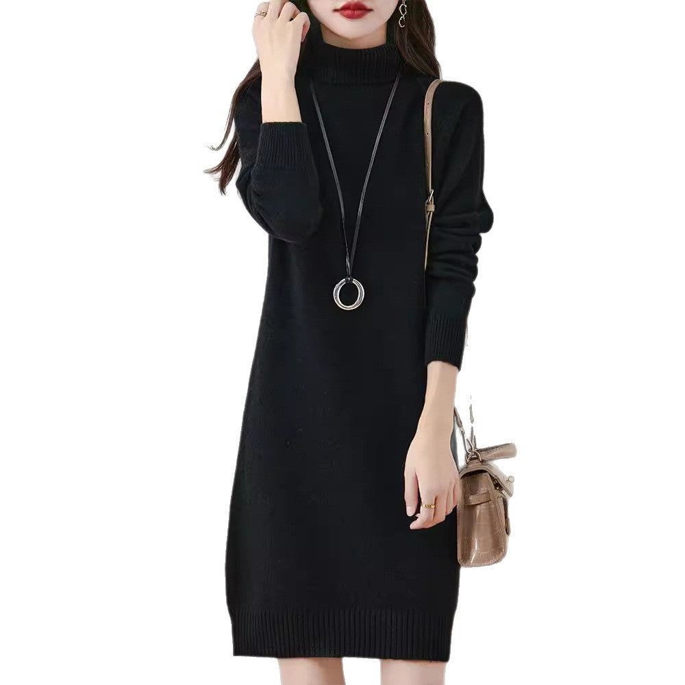 Damen Strickkleid mit hohem Kragen und schmalem Schnitt R&B