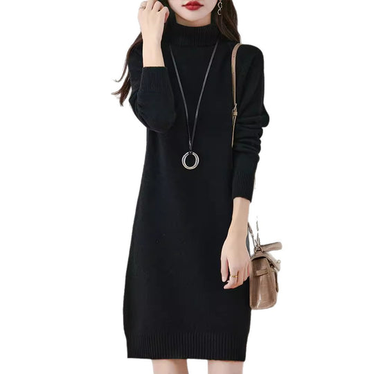 Damen Strickkleid mit hohem Kragen und schmalem Schnitt R&B