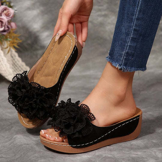 Damen Wedge-Pantoletten mit floralen Applikationen R&B