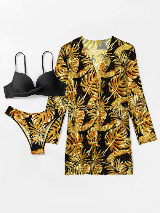 Damen Bikini-Set mit floralen Mustern und elegantem Cover-Up R&B