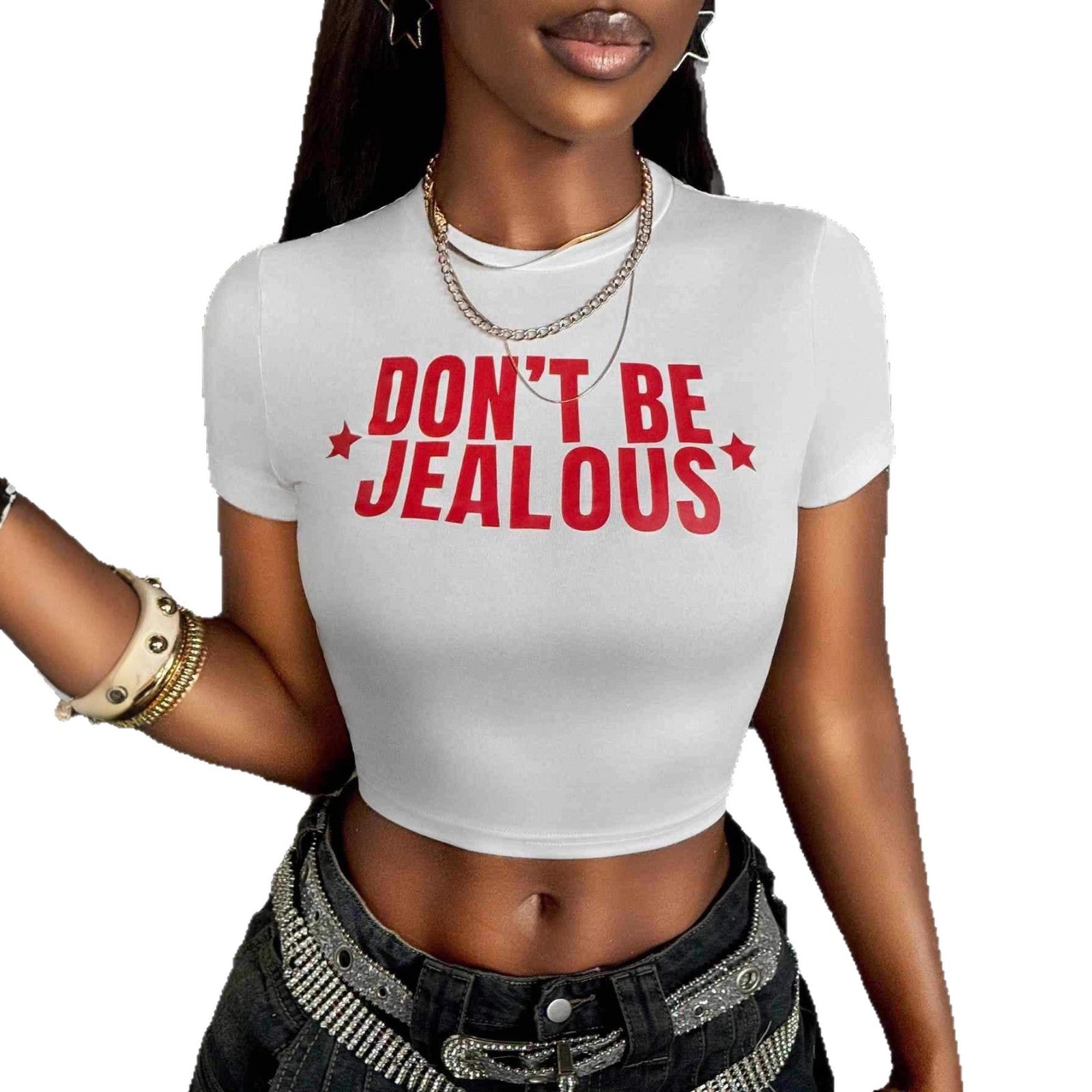 Damen Crop-T-Shirt mit R&Brnem Statement-Print und figurbetontem Schnitt R&B