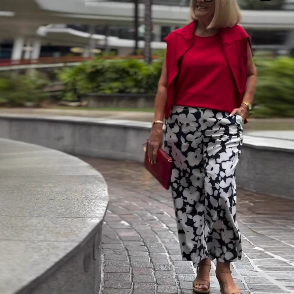 Damen Weite Culotte-Hose mit floralem Muster und elastischem Bund Heidi-Mode
