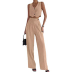 Damen trendy Zweiteiler-Anzug mit wadenlangem Hose und modernem Cropped-Top
