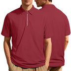 Herren nan schmal geschnittenes Halbzip-Polo mit feiner Fischgrät-Jacquardstruktur R&B