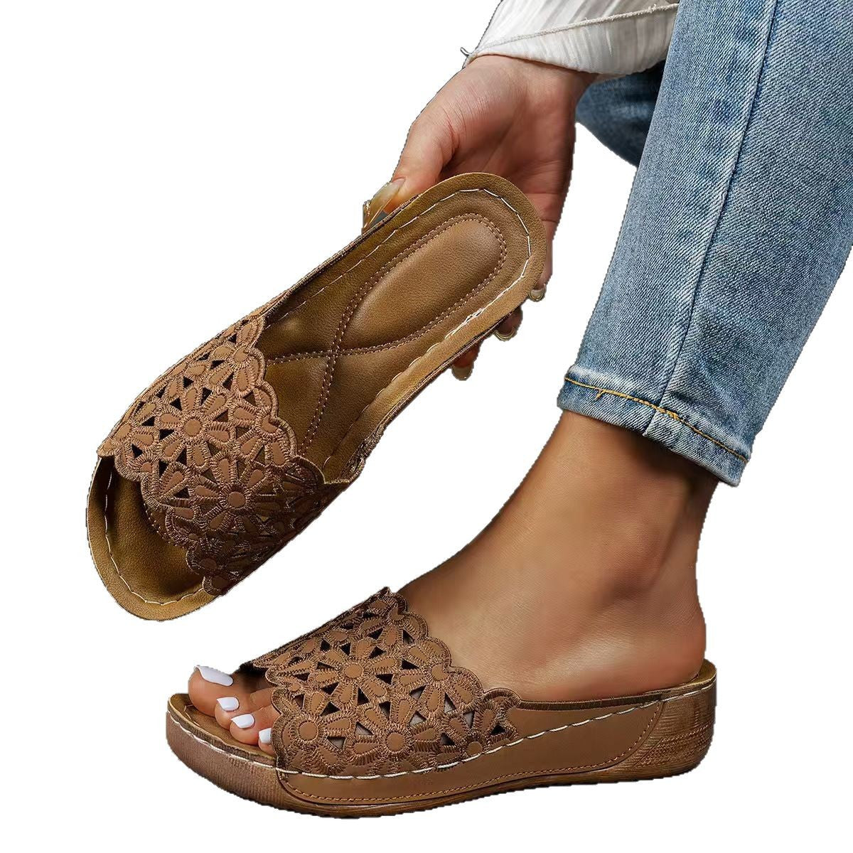 Damen Clogs mit floralen Cut-Outs und ergonomischem Fußbett R&B