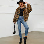 Damen Plüschjacke im trendigen ZR&Bra-Look mit Stehkragen R&B