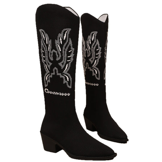 Damen Strumpfstiefel mit kreativem Verzierungsdesign und elegantem Blockabsatz R&B