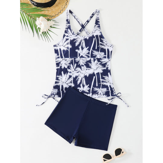 Damen Tankini-Set mit aufregendem Palmenmotiv und verstellbaren Schnüren R&B