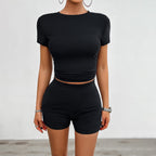 Damen Cropped T-Shirt und Shorts Set R&B
