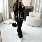 Damen elegantes Strickblazer-Set mit kontrastierenden Details R&B