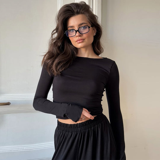 Damen Loungewear Set aus langärmligem Oberteil und weit geschnittenen Hosen R&B