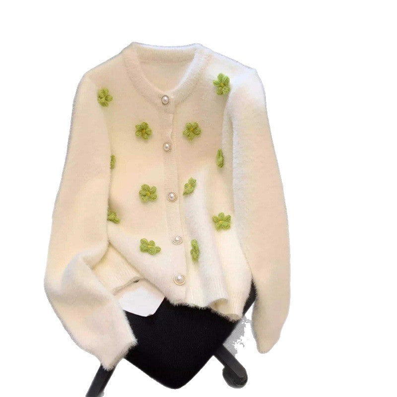 Damen Strickjacke mit zarter Blumenstickerei und Perlenknöpfen R&B