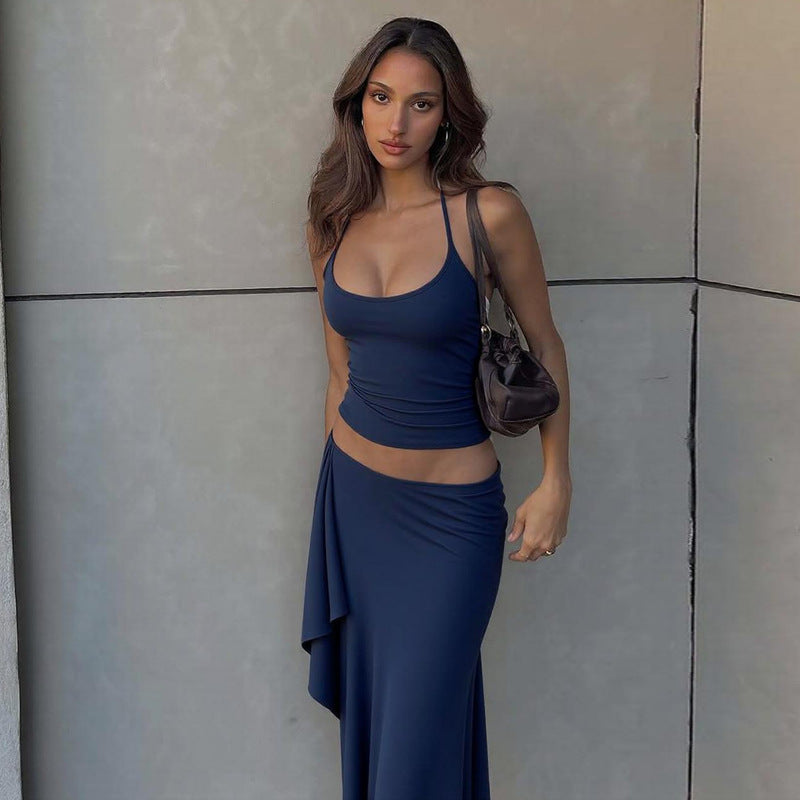 Damen Maxikleid mit asymmetrischem Saum und verstellbarem Träger R&B