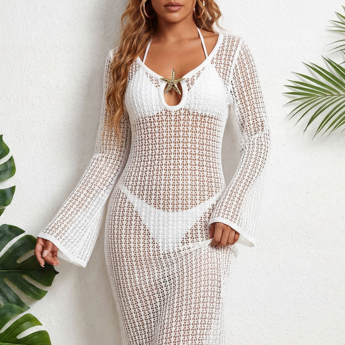 Damen eleganter Häkel-Strandüberwurf R&B