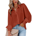 Damen Bluse mit femininen Rüschendetails und lockeren Ärmeln R&B