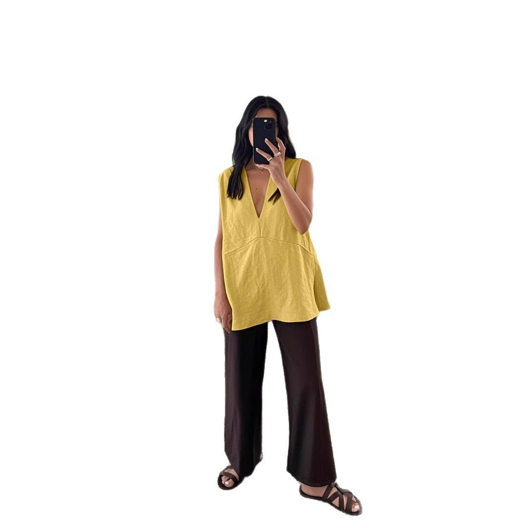 Damen Lässiges Longtop im Übergrößen-Style mit tiefem V-Ausschnitt R&B